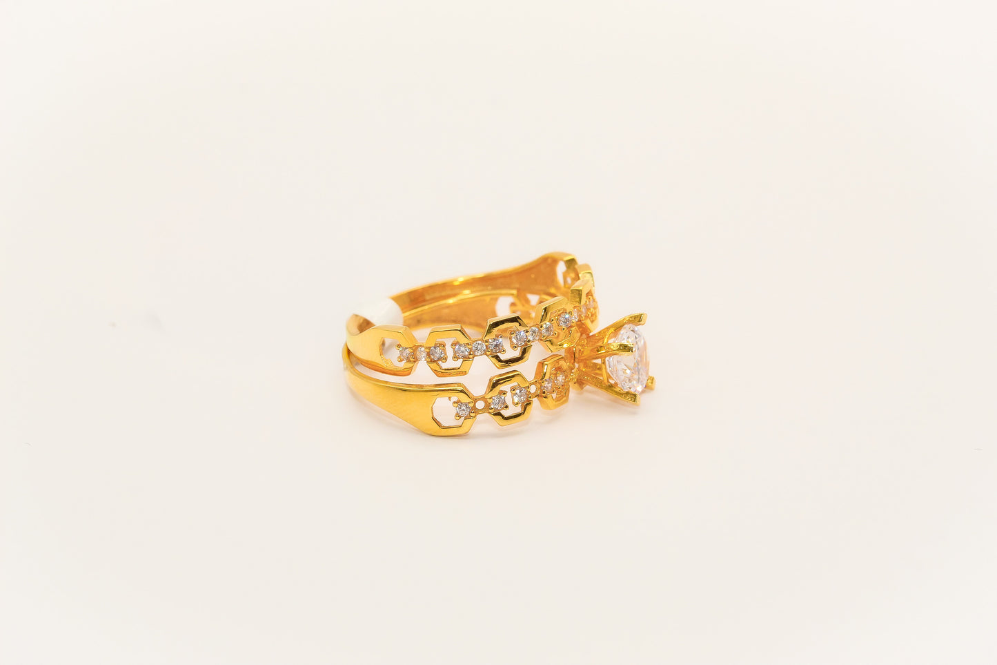 21K Gold Solitaire Wedding Ring Set