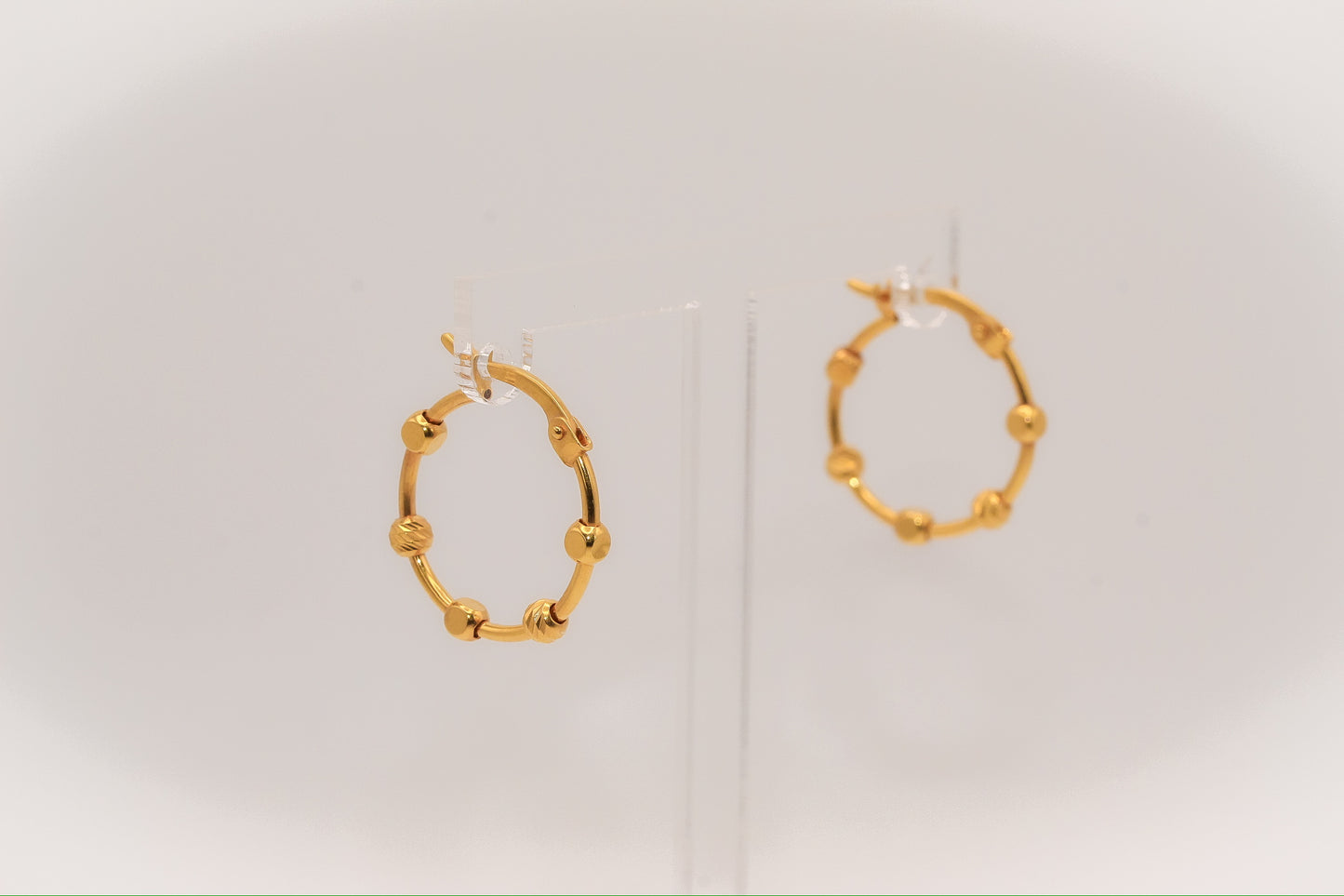 21K Gold Small Beaded Hoop Earrings