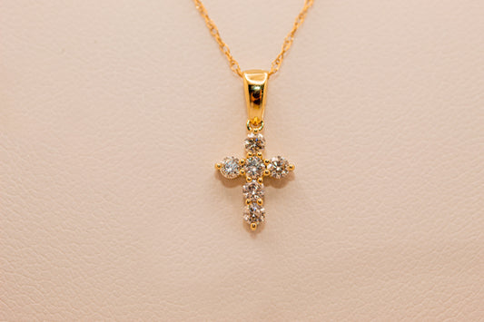 14K Gold Mini Diamond Cross Necklace