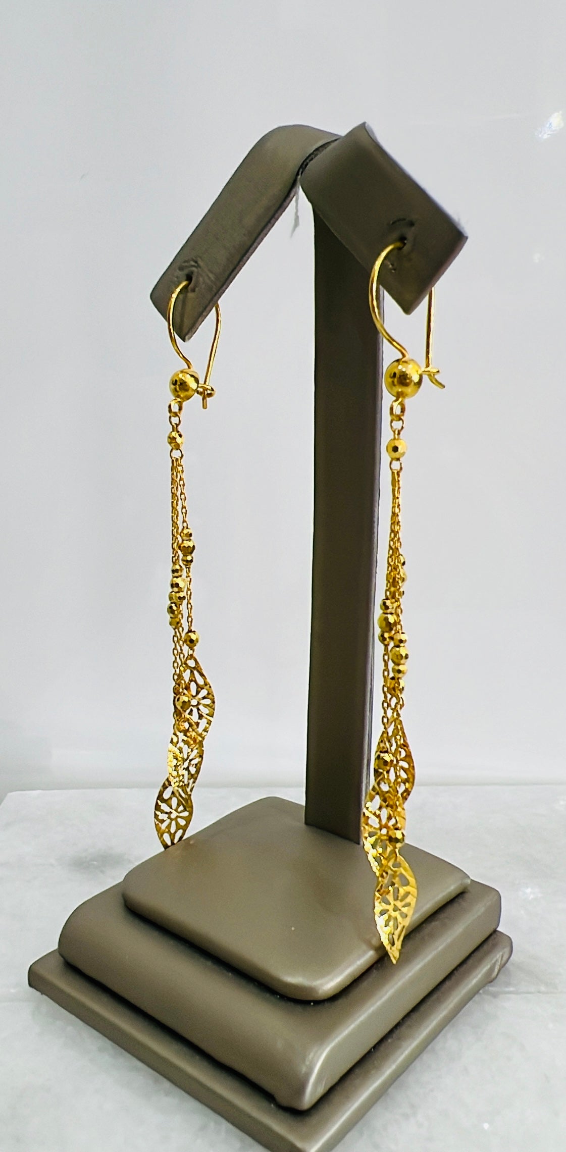 21K Gold Long Leaf Earrings