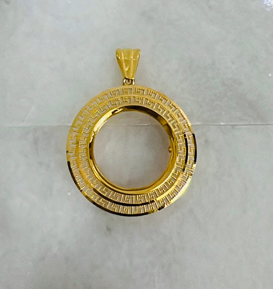 21K Gold Coin Greek Key Bezel Pendant