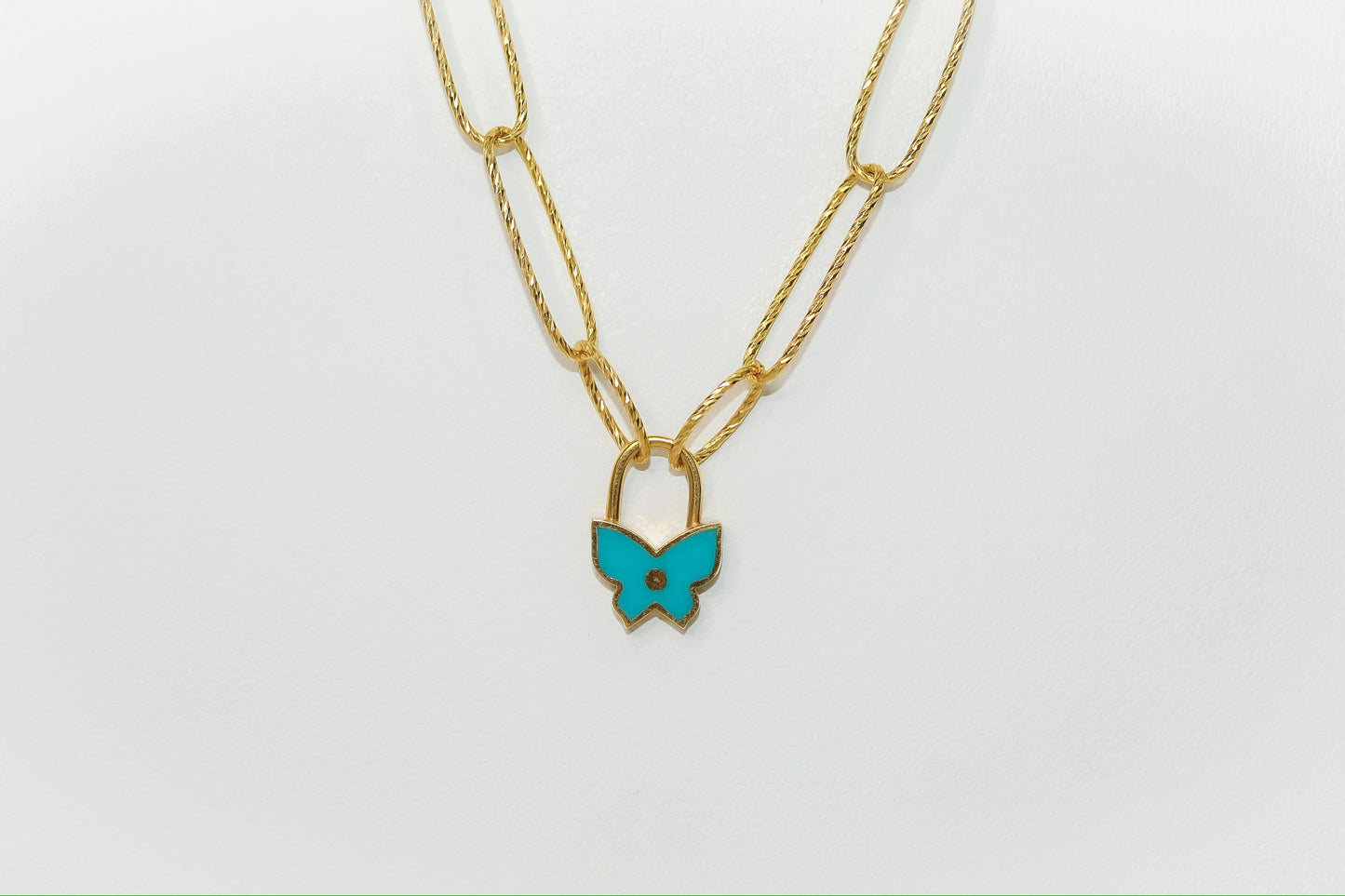 21K Gold Blue Butterfly Clip Necklace
