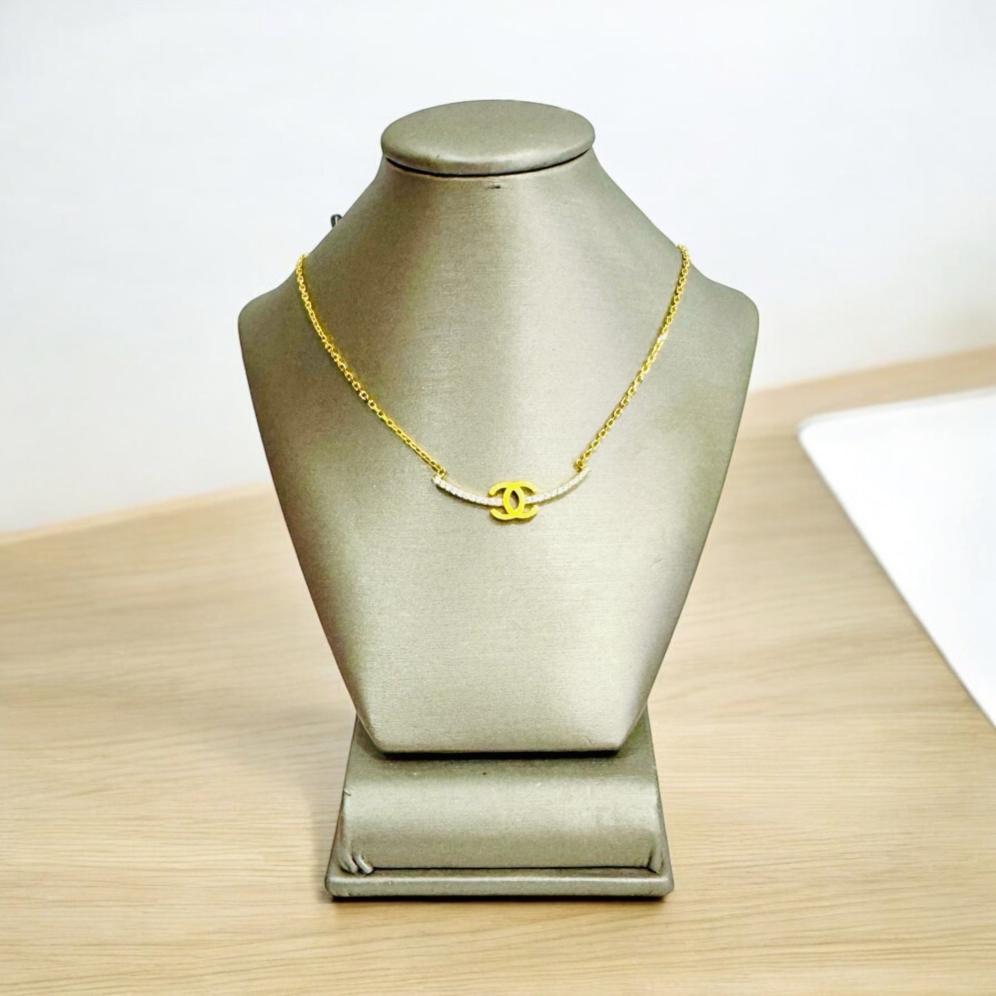 21K Gold Studded Bar Necklace