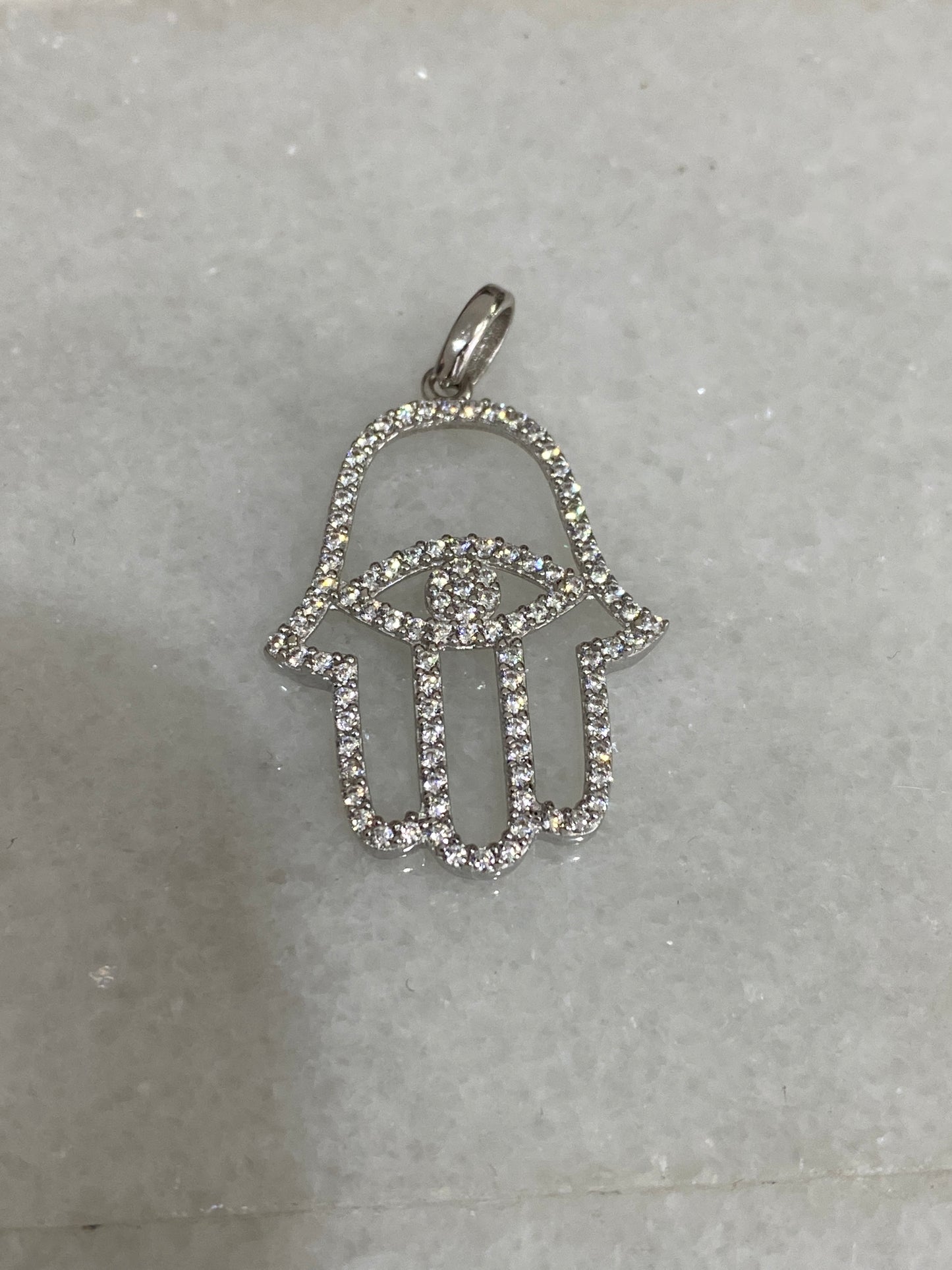 18K White Gold Hamsa Pendant
