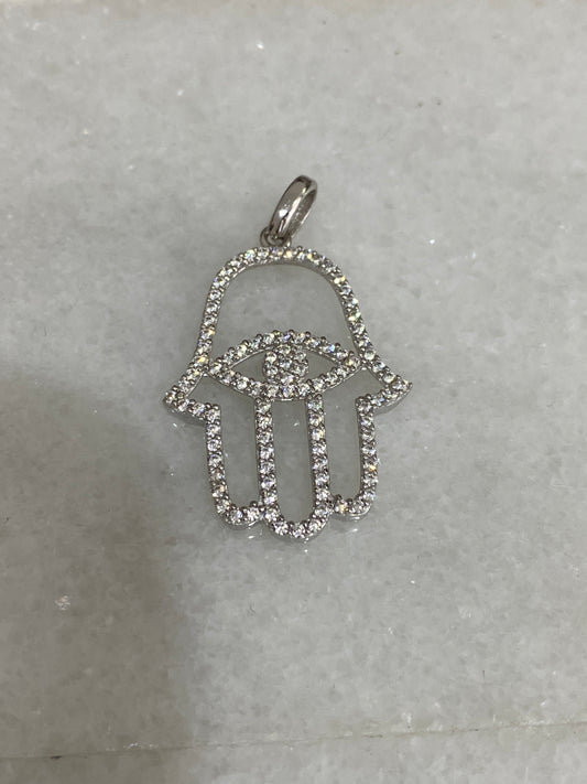 18K White Gold Hamsa Pendant
