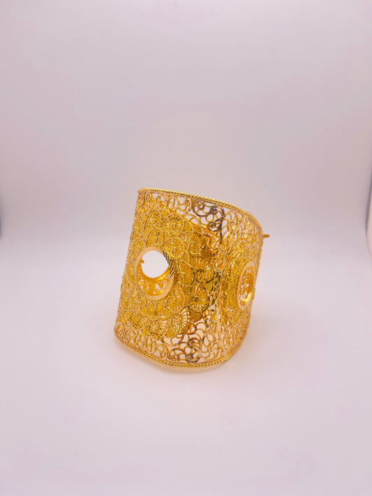 21K Gold Wide Coin Cuff Bracelet