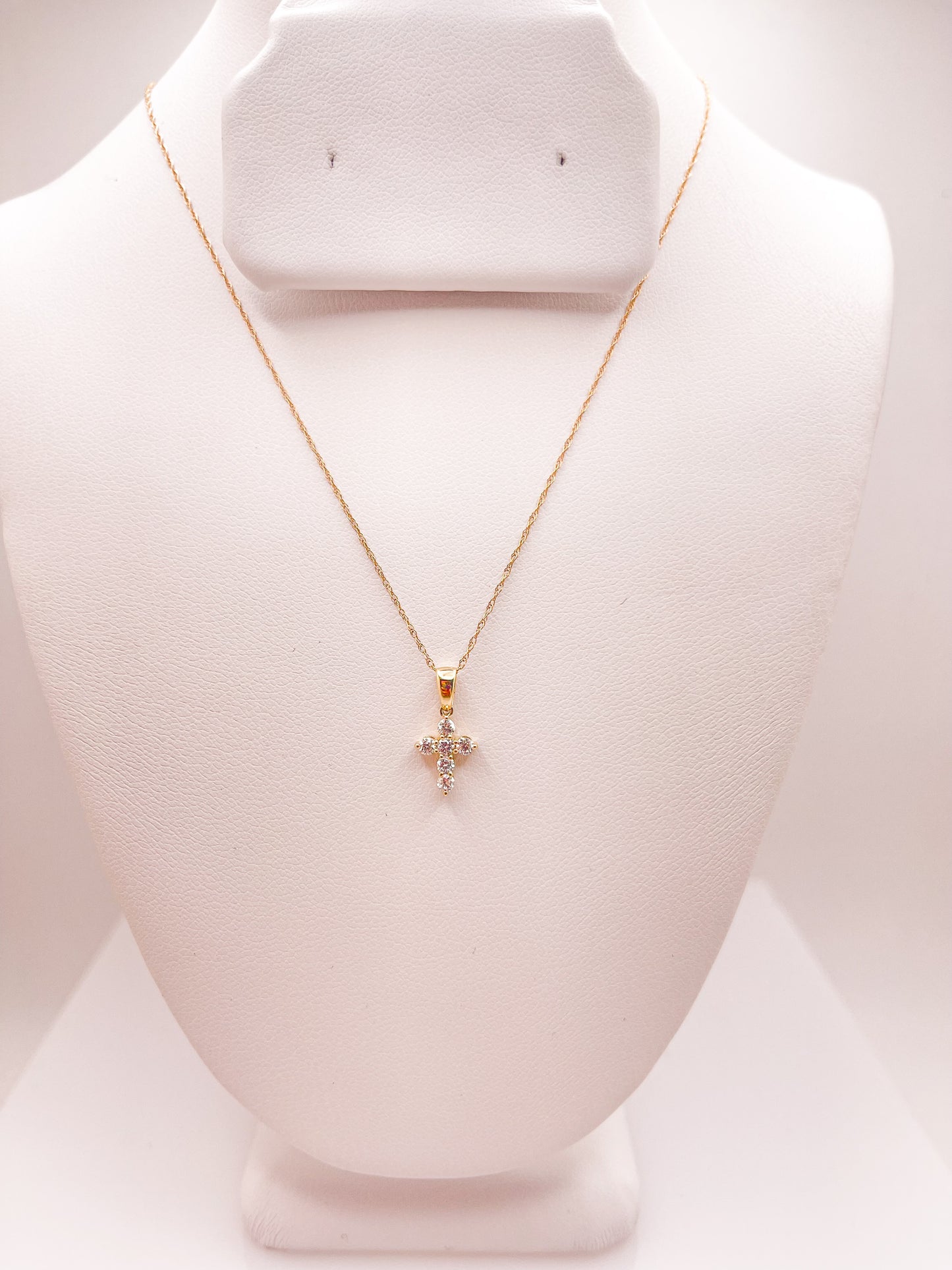14K Gold Mini Diamond Cross Necklace