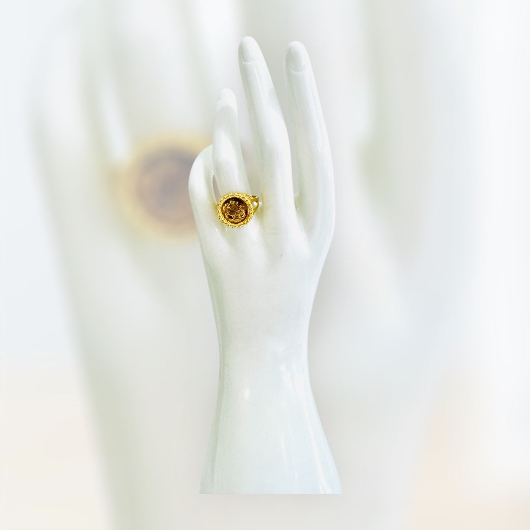 21K Gold Himo Coin Ring