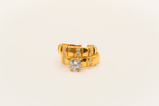 21K Gold Solitaire Wedding Ring Set