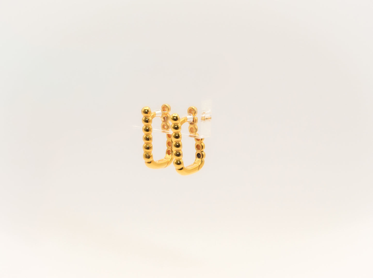 21K Gold Mini Beaded Square Huggies Earrings
