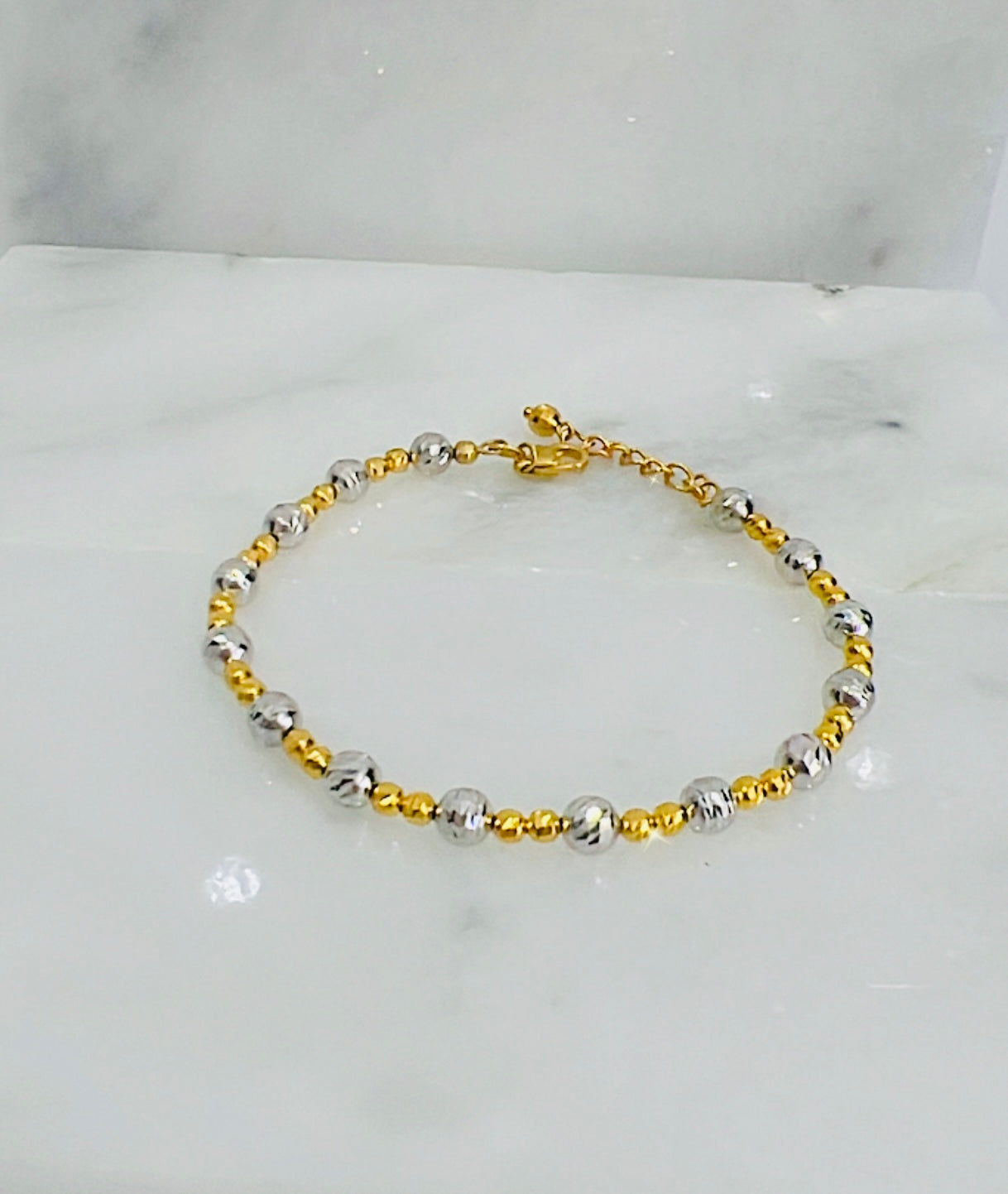 18K Gold 2 Tone Beaded Bracelet
