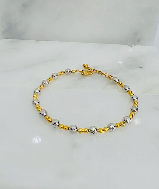 18K Gold 2 Tone Beaded Bracelet