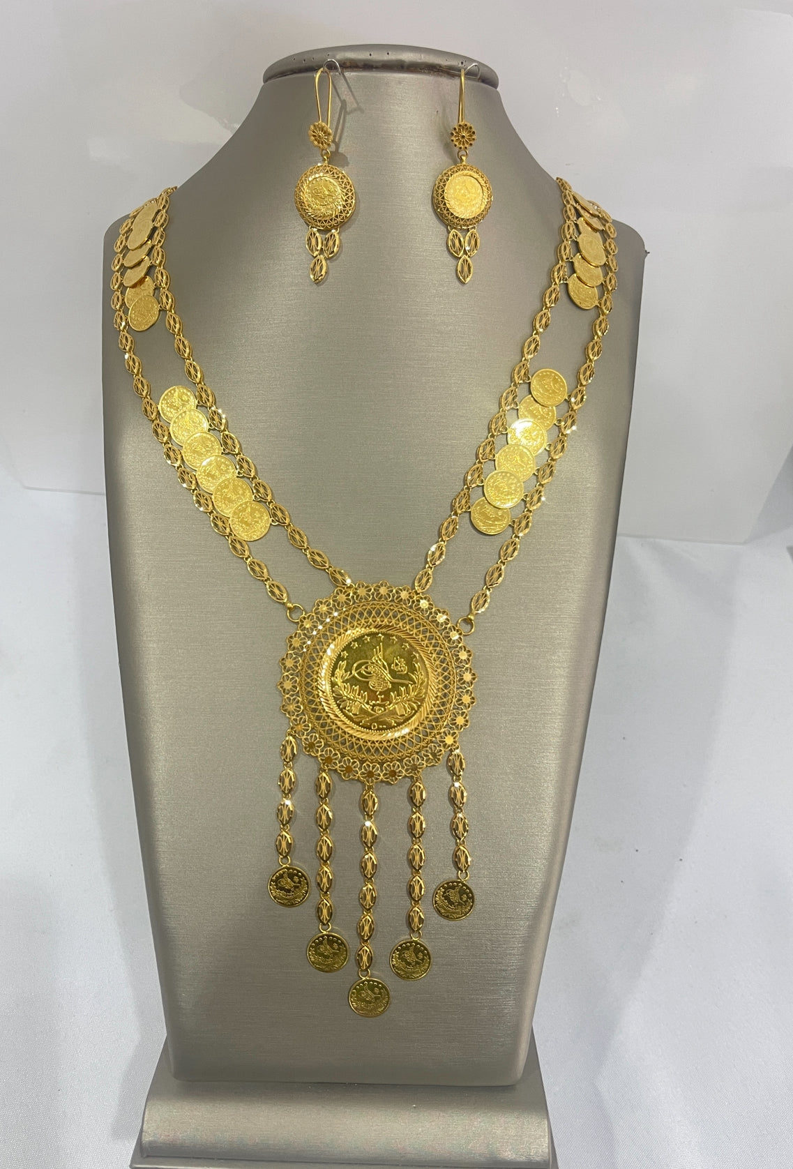 21K Gold Turkish Coin Necklace Set