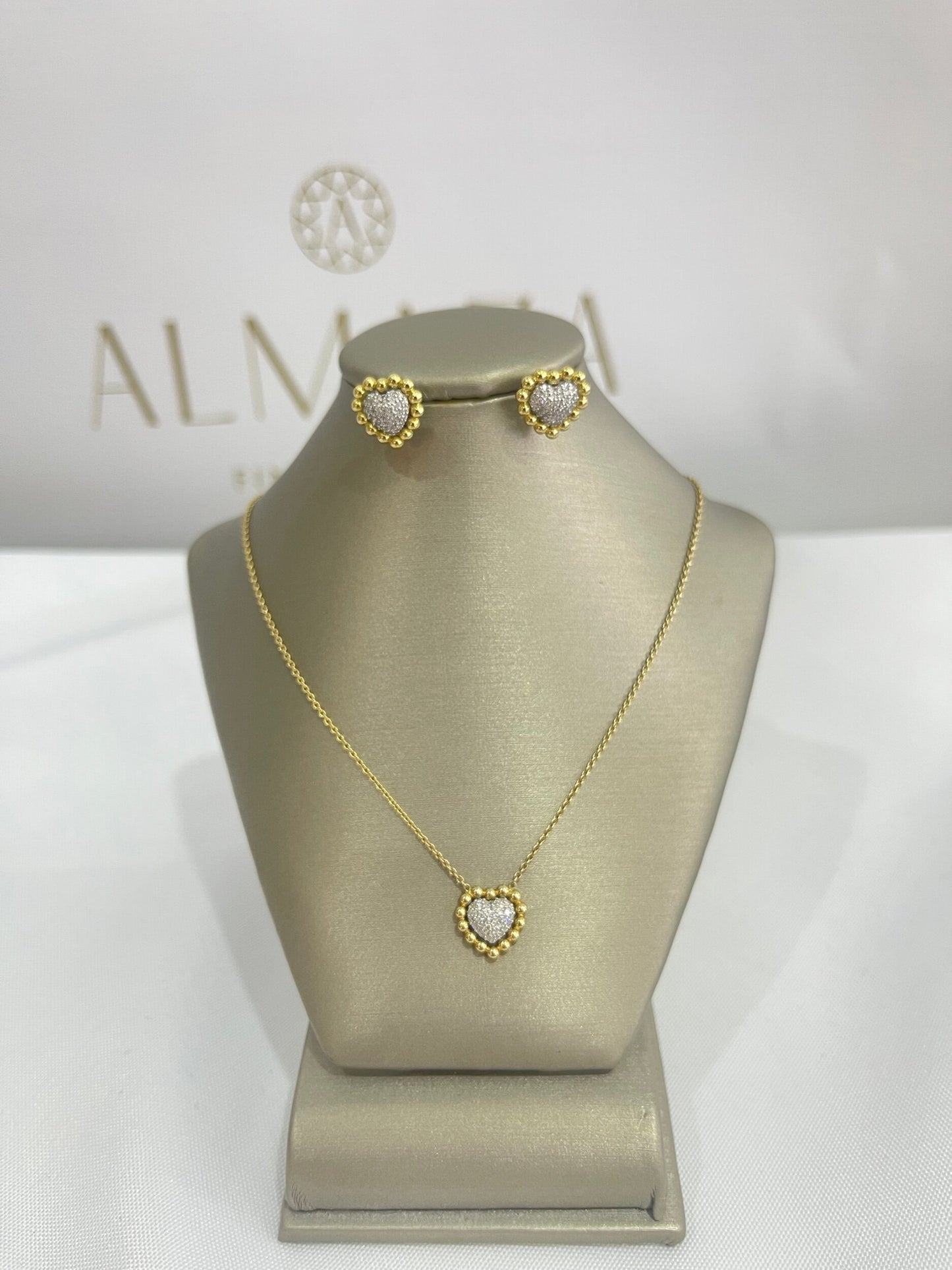 14k Gold Diamond Heart Necklace Earring Set