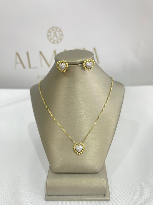 14K Gold Diamond Heart Necklace Earring Set
