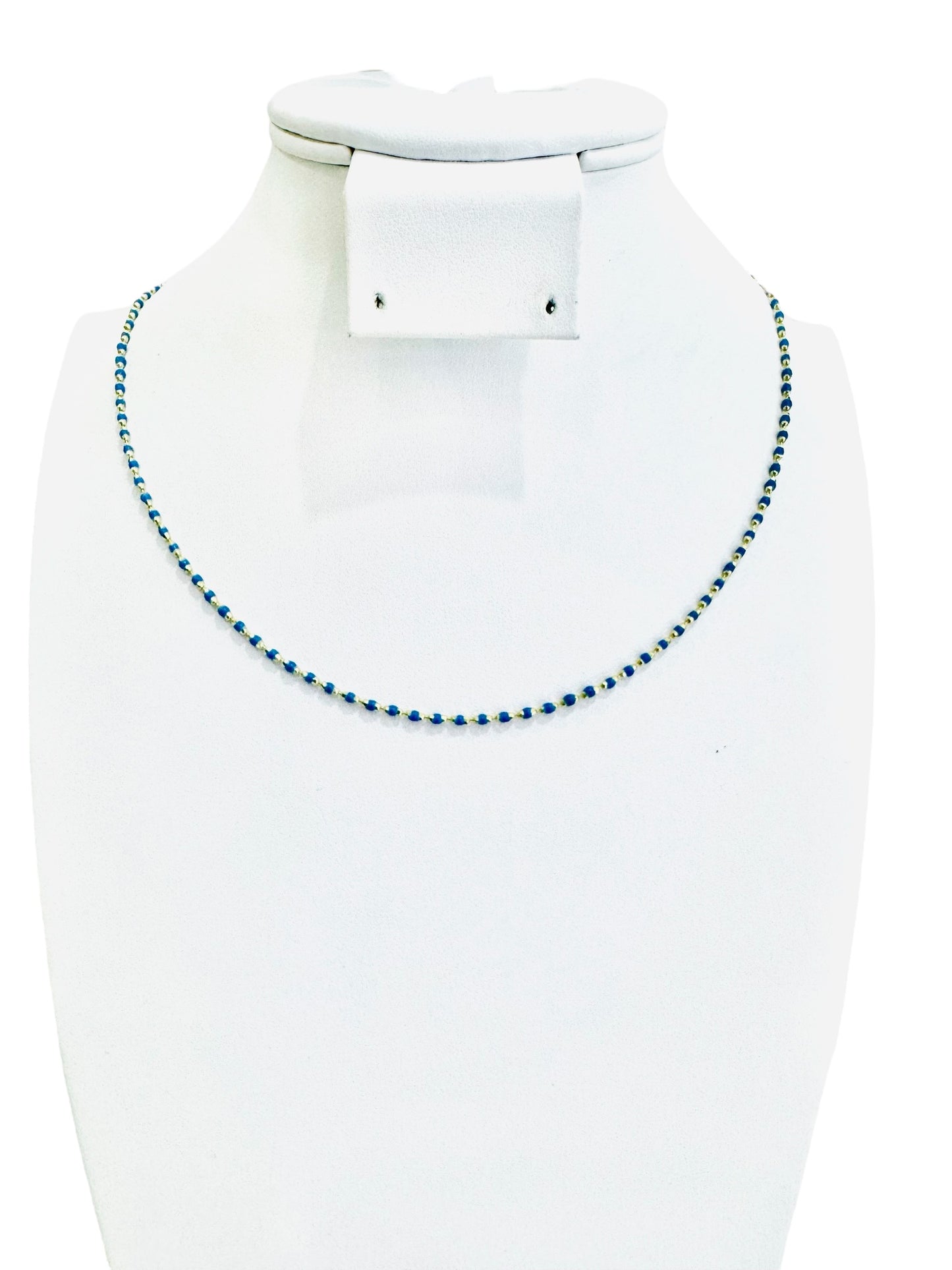 14K Gold Blue Enamel Delicate Half Set