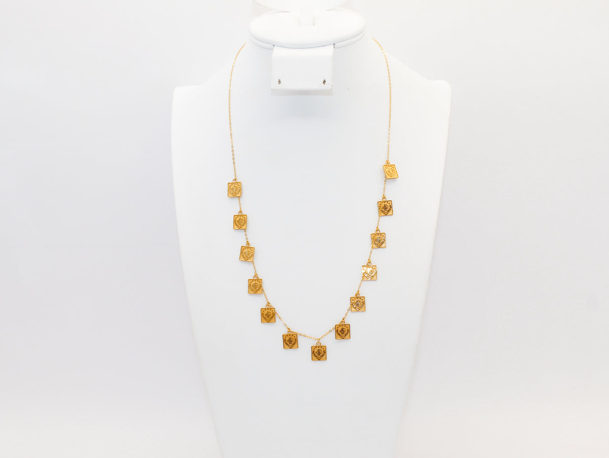 21K Gold Simple Square Charm Necklace