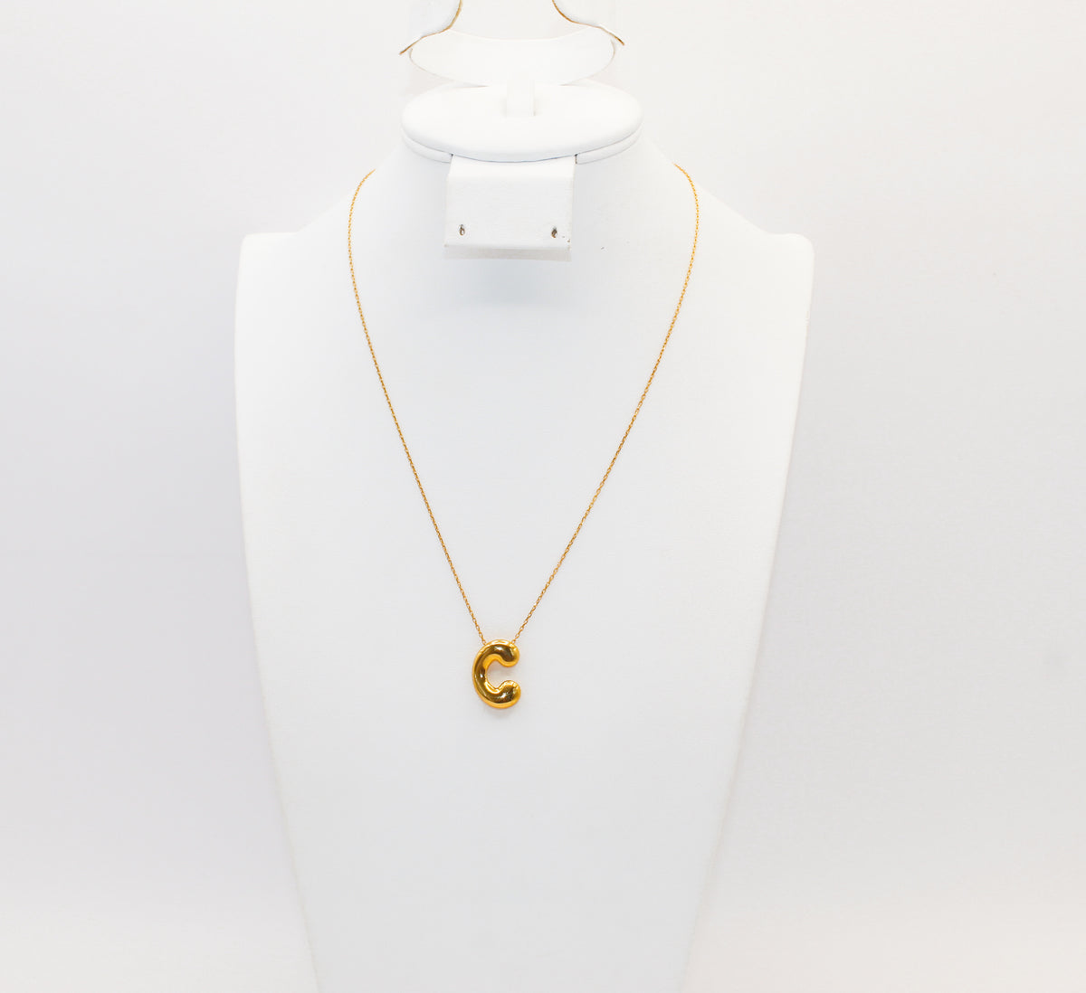 21K Gold Initial C Puff Necklace