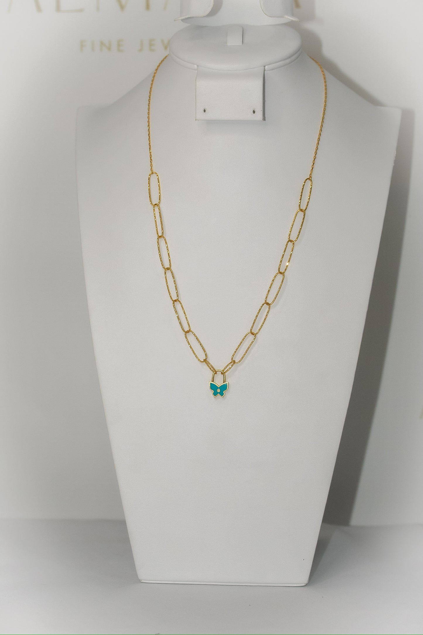 21K Gold Blue Butterfly Clip Necklace