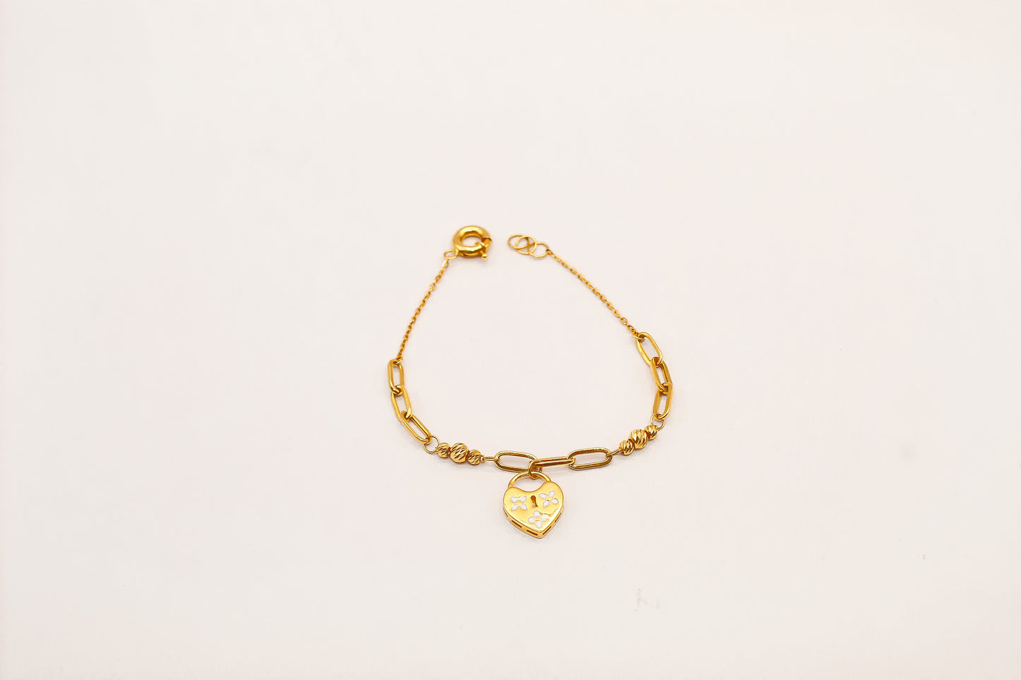 21k gold heart Charm Link Bracelet