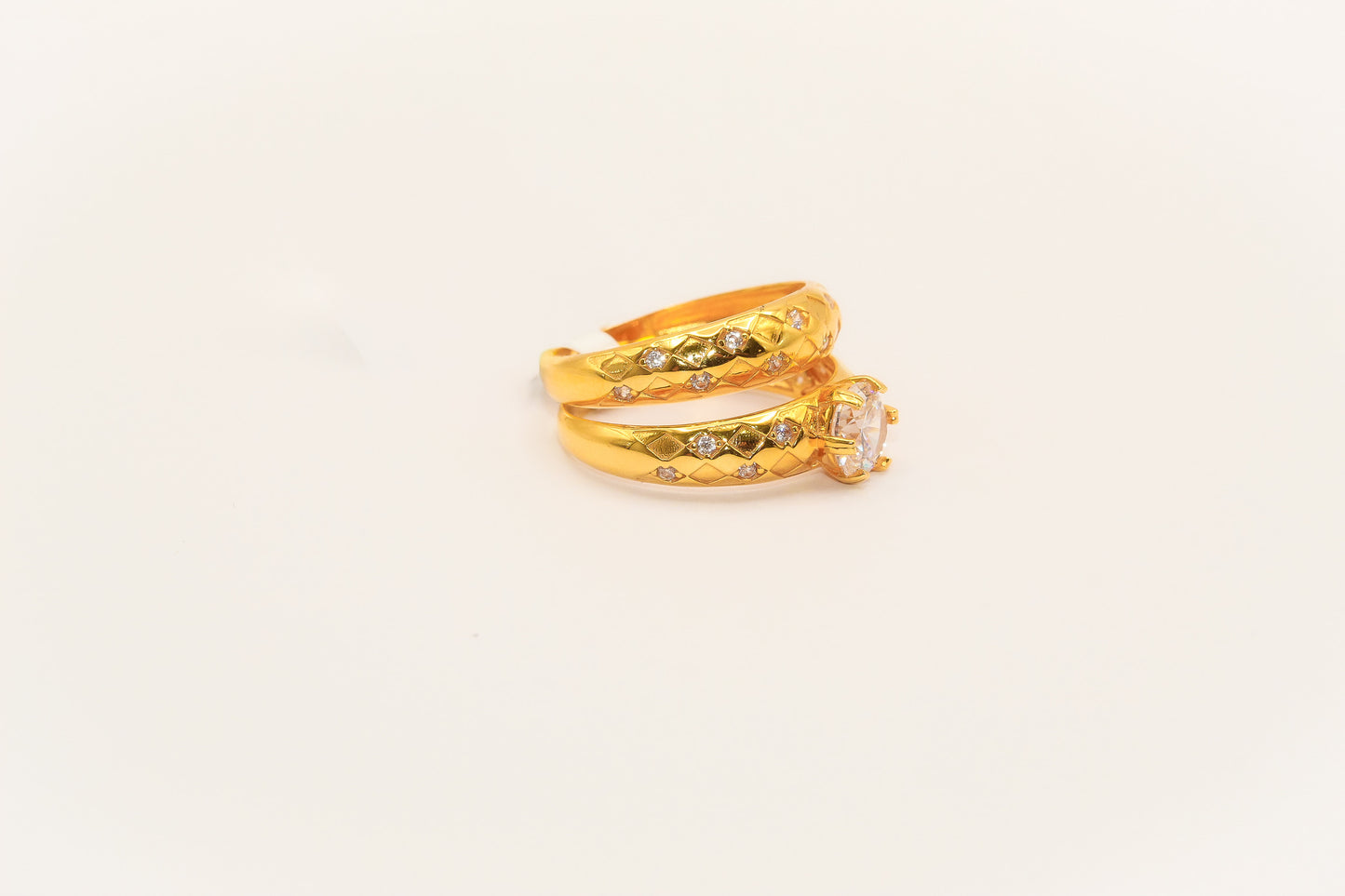 21K Gold Solitaire Wedding Ring Set