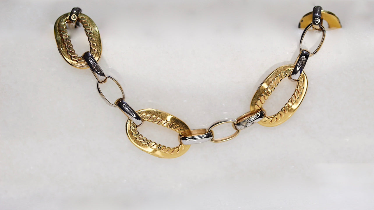 14K Gold Two Tone Link Bracelet