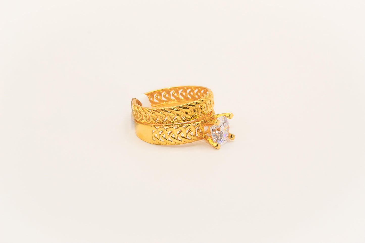 21K Gold Solitaire Wedding Ring Set