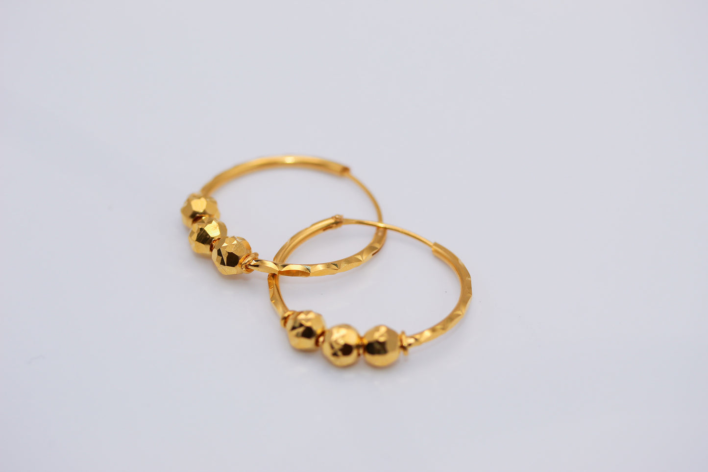 21K Gold Beaded Hoop Earrings
