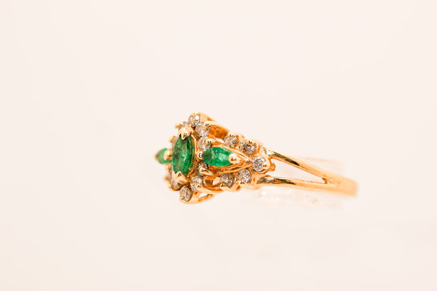 14K Gold Emerald And Diamond Ring