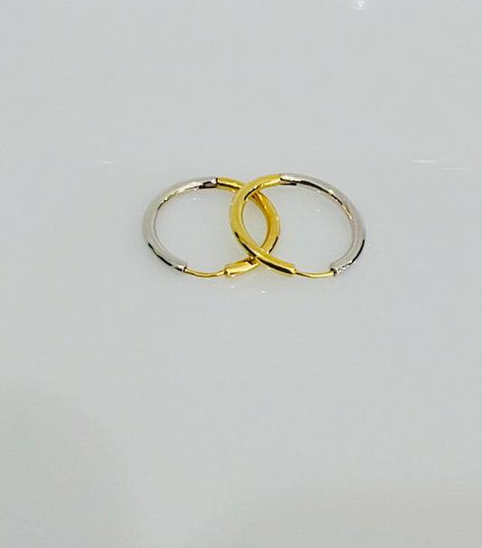 18K Gold 2 Tone Hoop Earrings