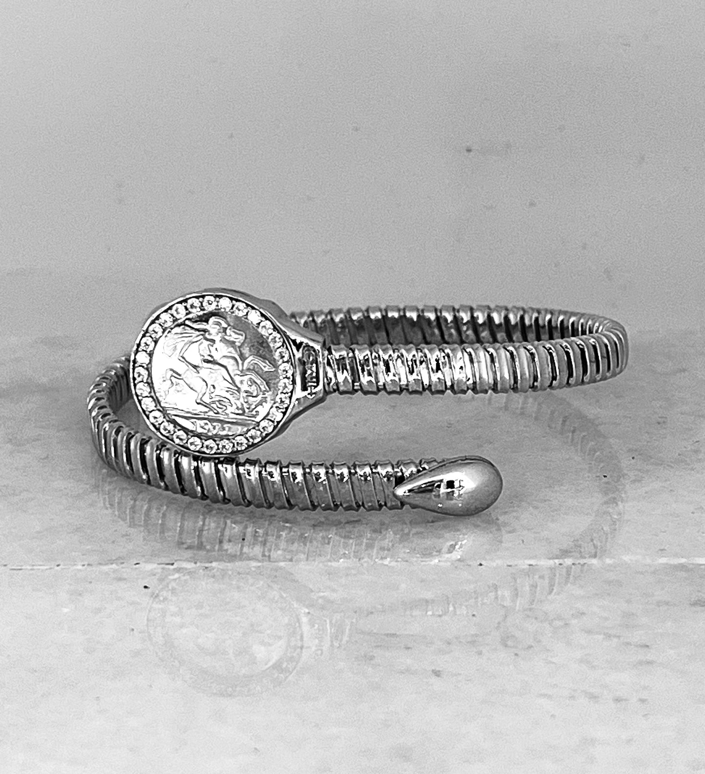 18K White Gold Coin Bangle