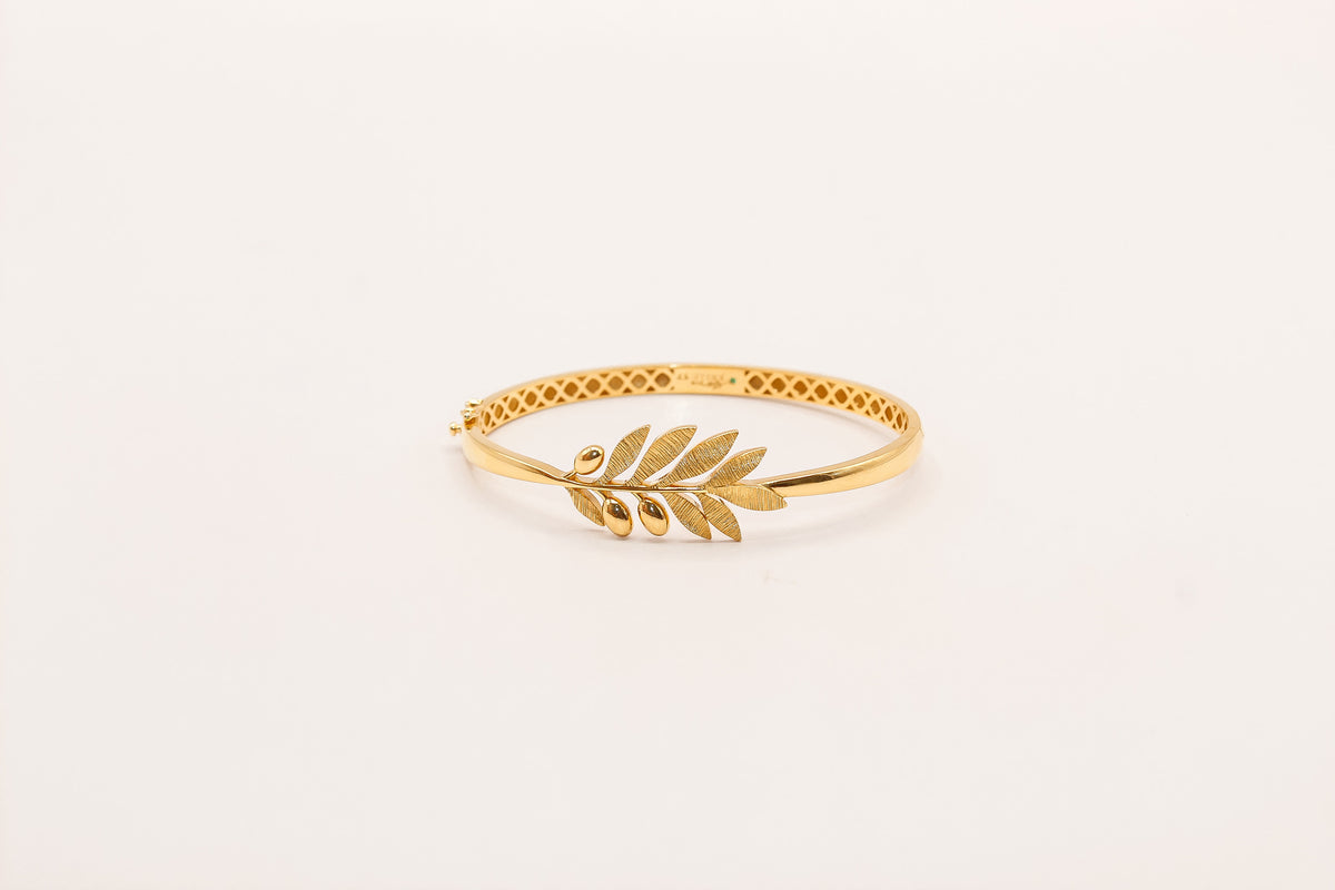 21K Gold Olive Leaf Bangle Bracelet