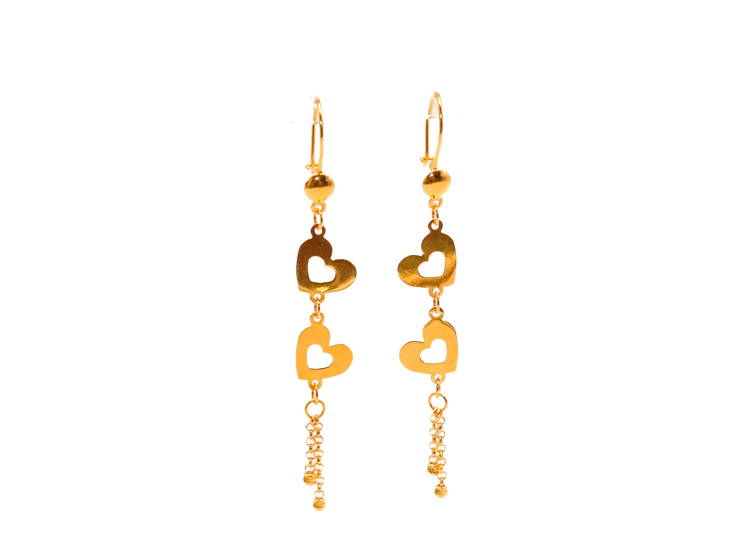 21K Gold Dangle Heart Earrings