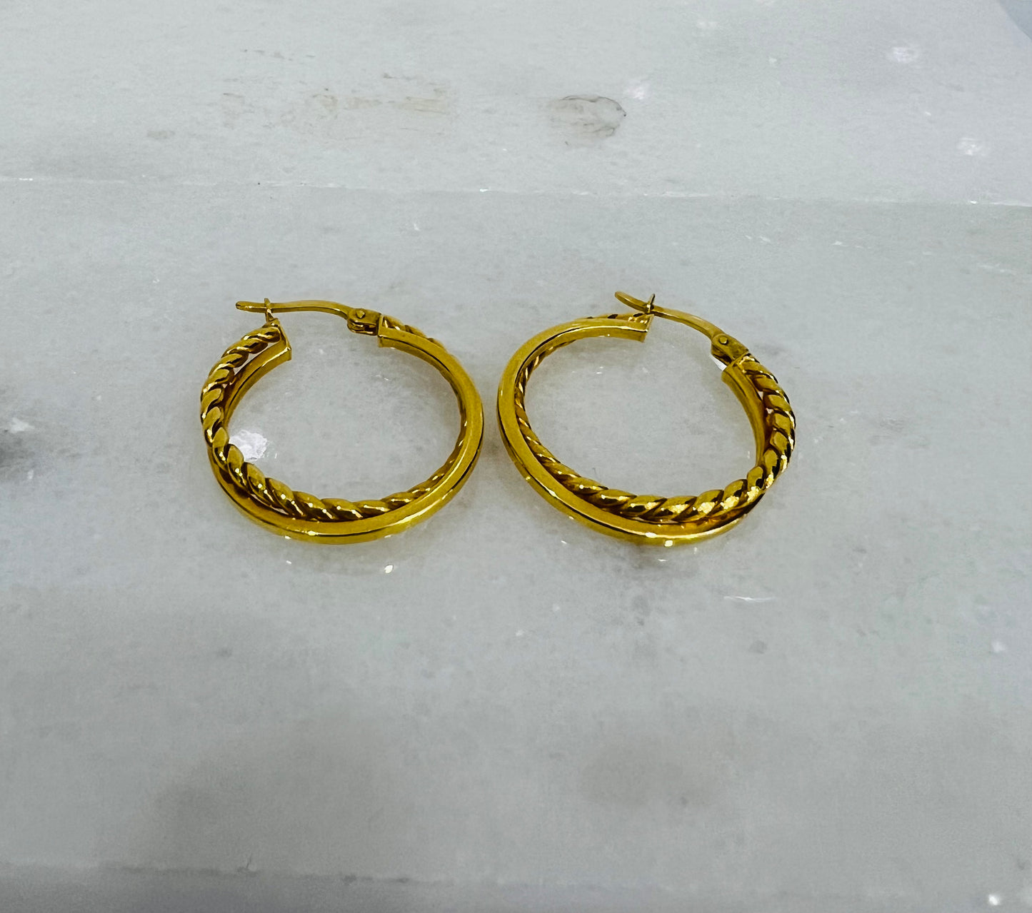 21k Gold Twist Cable Hoop Earrings