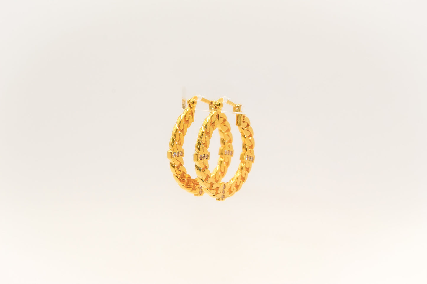 21K Gold Cuban Link Hoop Earrings