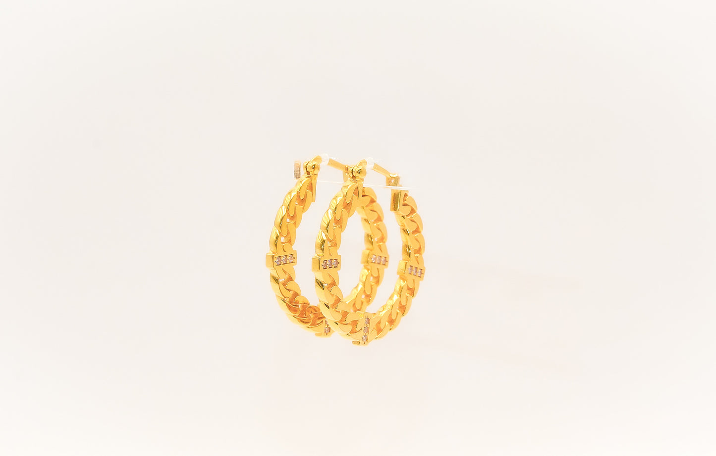 21K Gold Cuban Link Hoop Earrings