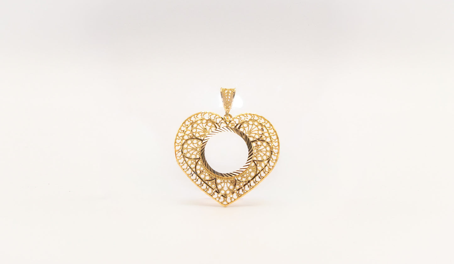 21K Gold Heart Coin Frame Pendant