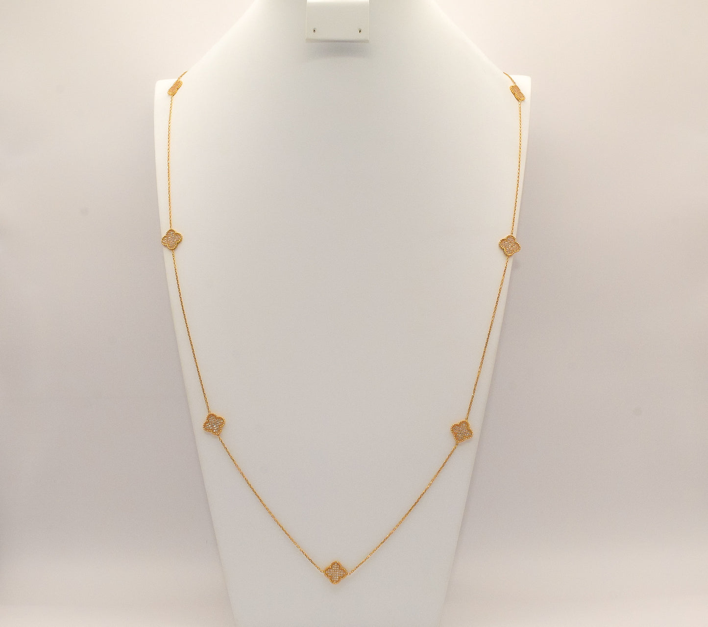 21K Gold Studded Clover Long Necklace