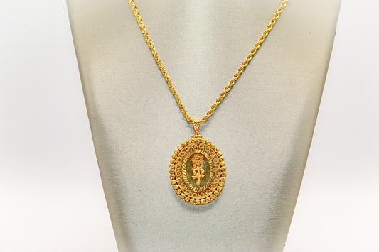 21K Gold Pendant Himo Necklace With Intricate Rose Design