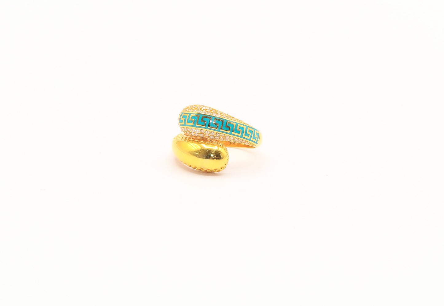 21K Gold Greek Key Blue Enamel Ring