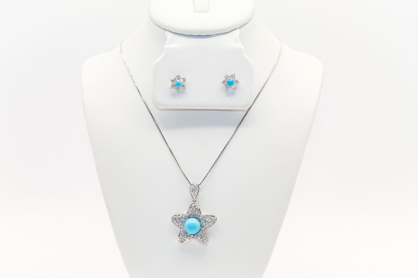 18K White Gold Turquoise Set