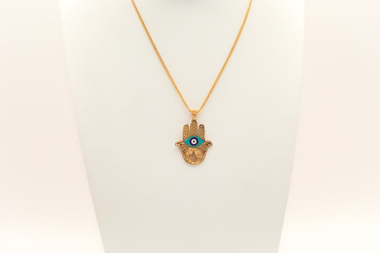 21K Gold Evil Eye Hamsa Necklace