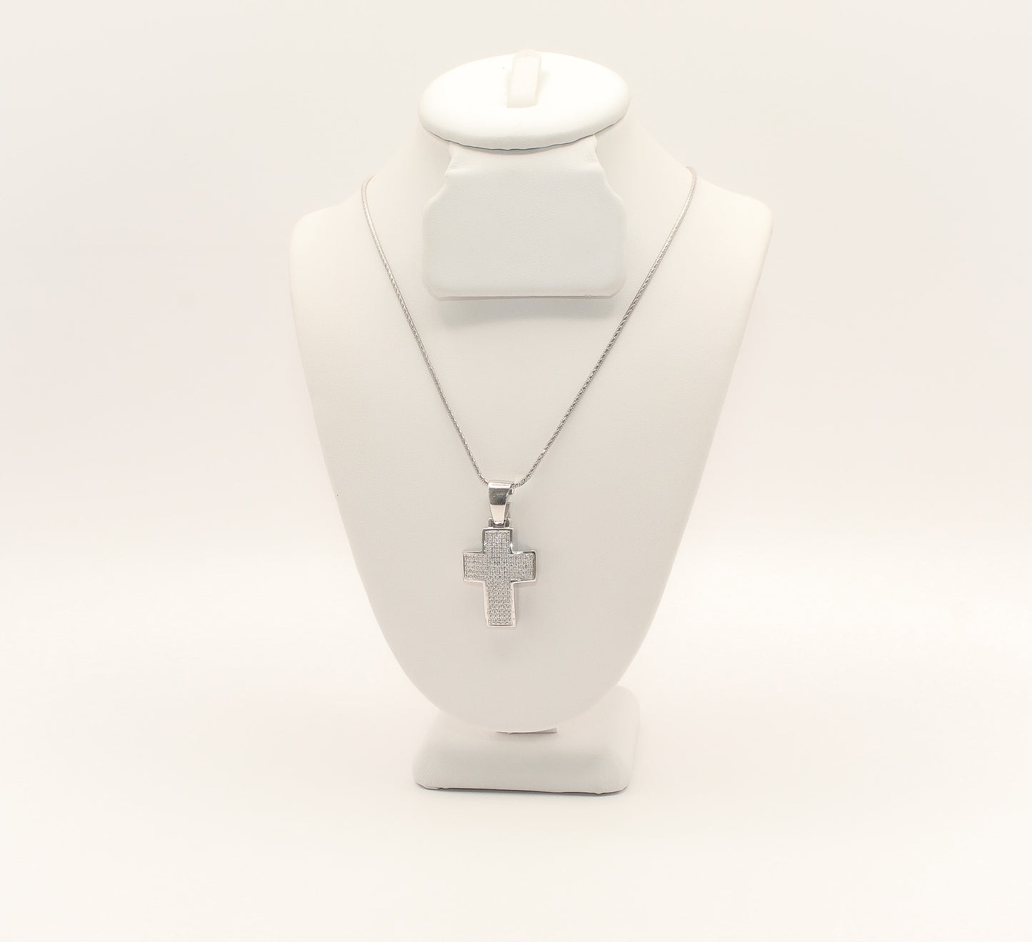 14K White Gold Diamond Cross Necklace