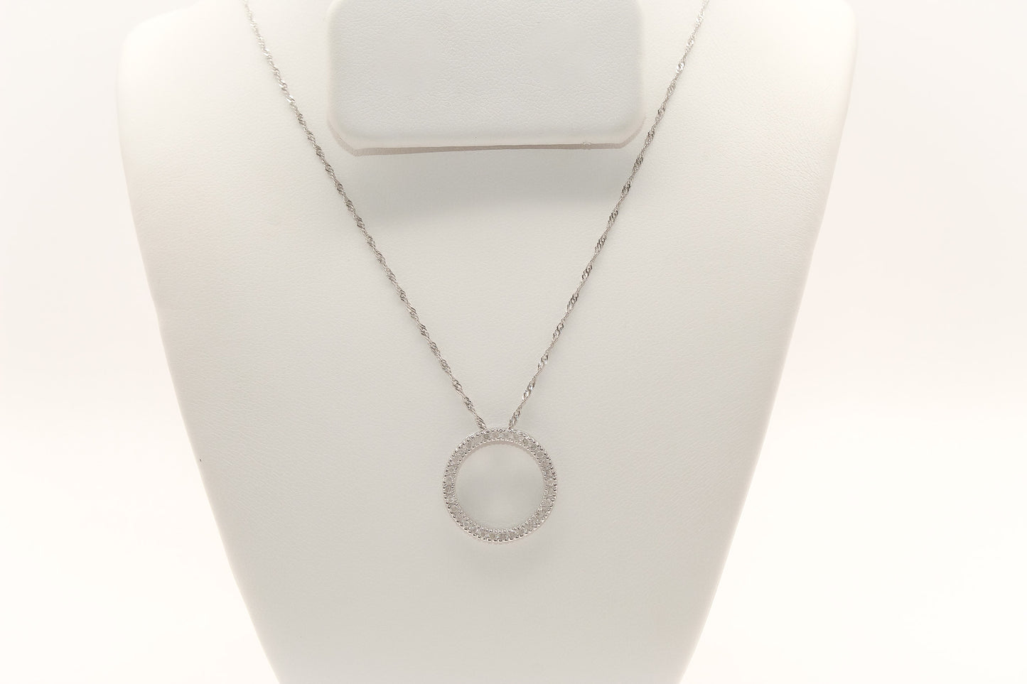 14K White Gold Diamond Circle Necklace