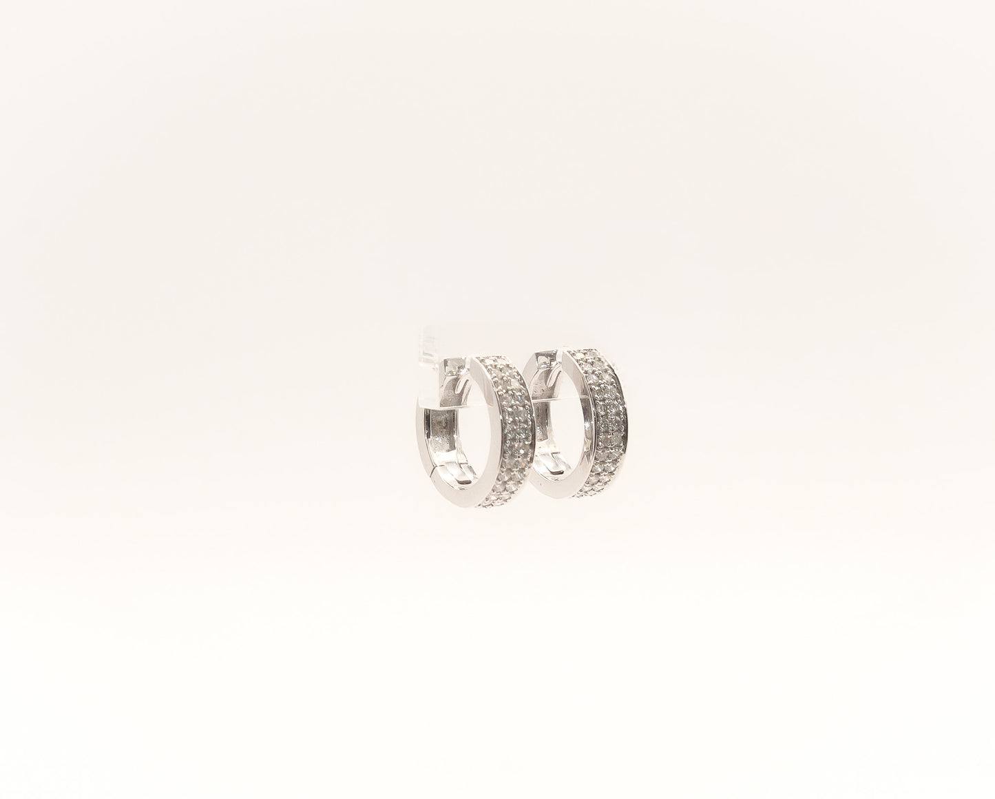14K White Gold Diamond Huggies Earrings