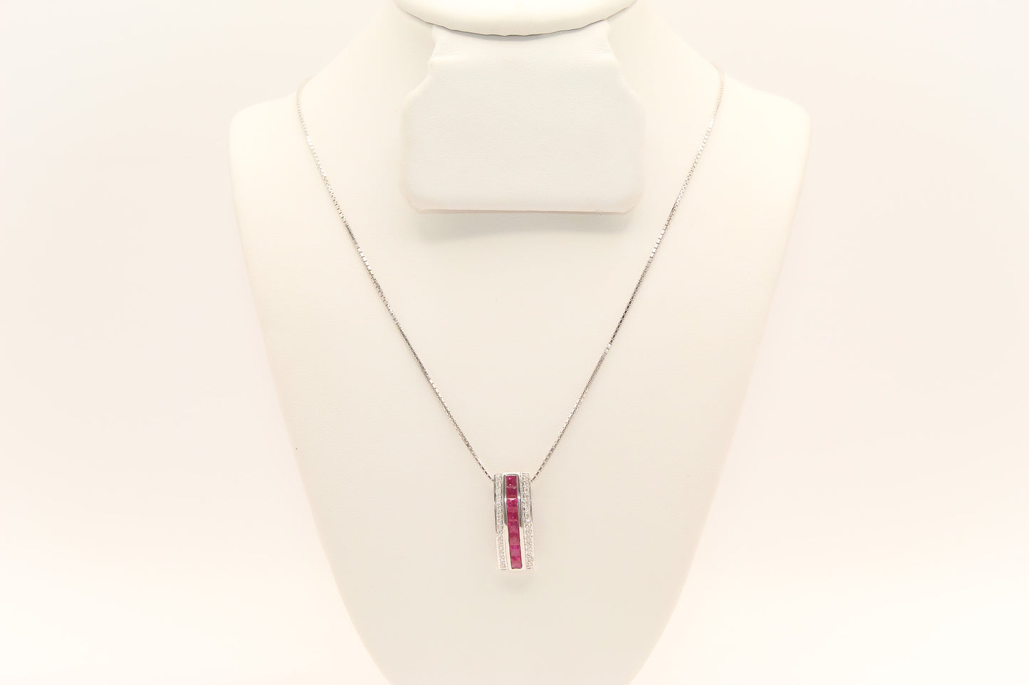 14K White Gold Ruby Diamond Necklace