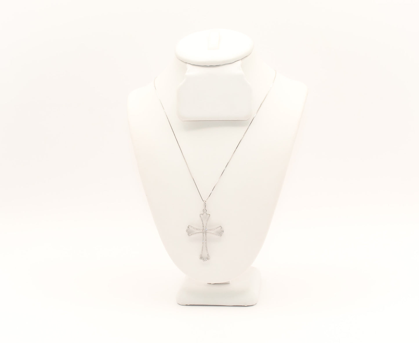 14K White Gold Diamond Cross Necklace