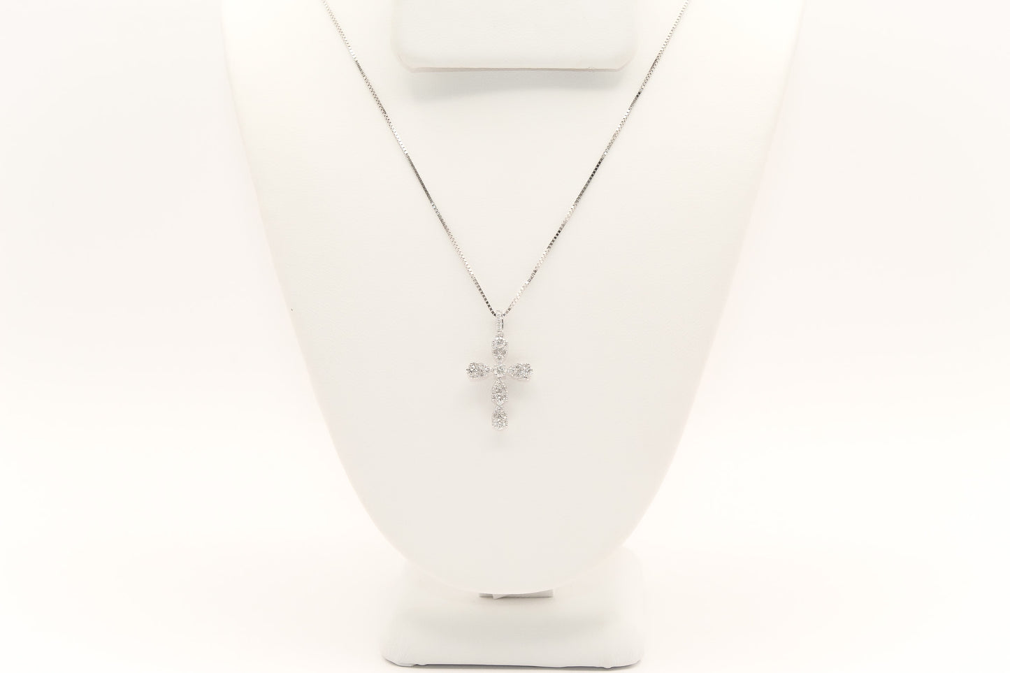 14K White Gold Diamond Cross Necklace