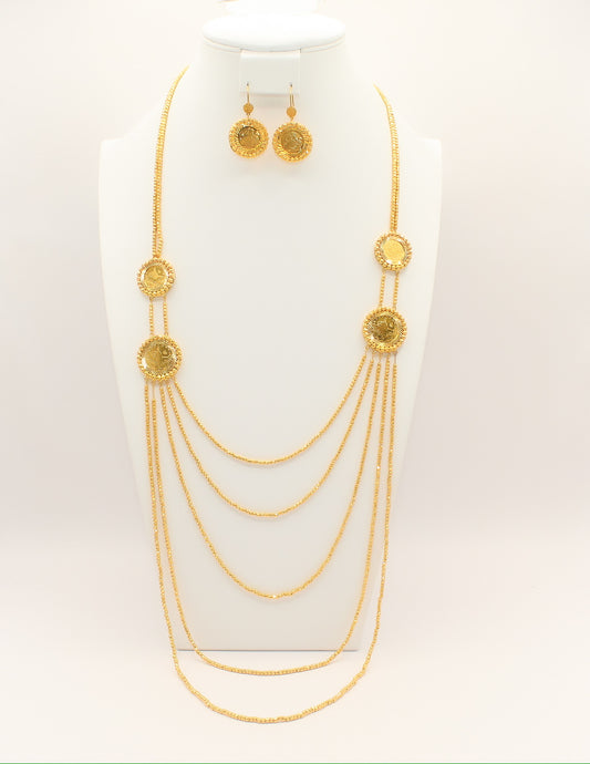 21K Gold Coin Himo Layered Long Necklace