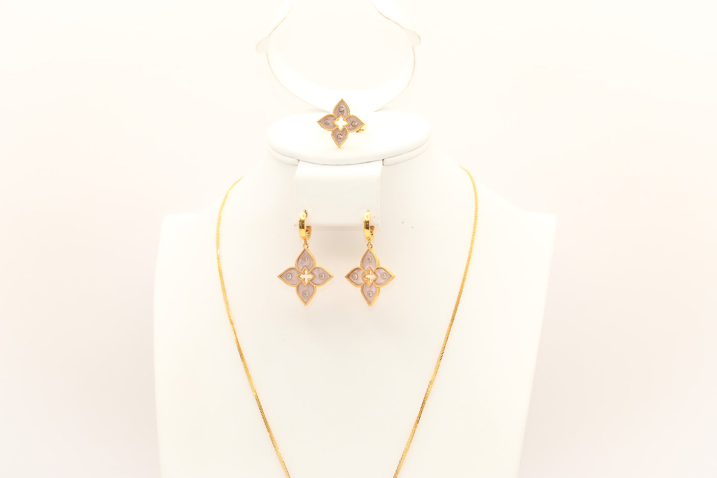 21K Gold Pink Enamel Set
